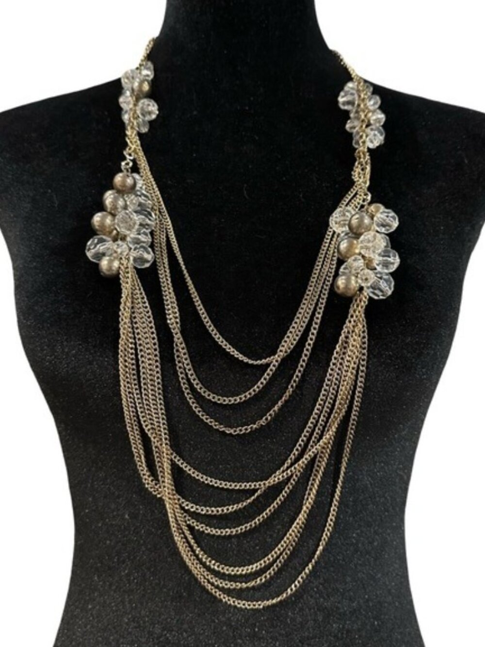Multi Strand Necklace Layered Chain Beaded Accents Adjustable Length